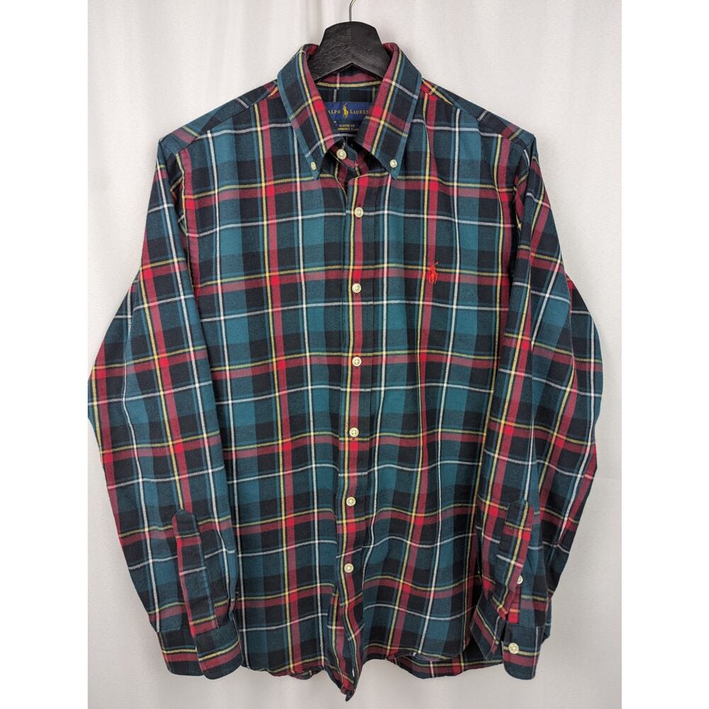 Polo Ralph Lauren Green and Red Performance Flannel Shirt Size M Classic Fit